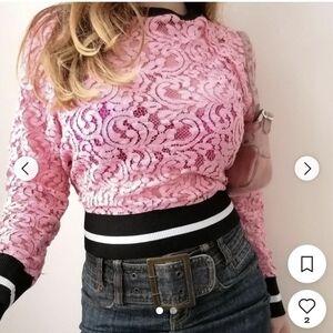 ZARA Pink Lace, Long Sleeve Top